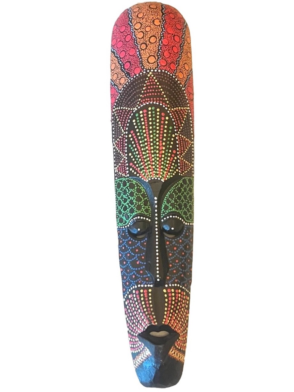 Hand Carved Tribal Wooden Wall Mask 20” African Aboriginal Dot Art Painted Decor